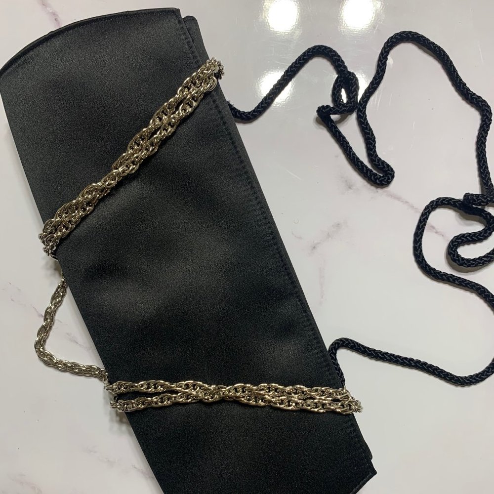 Kate Landry Satin Black Snap Clutch